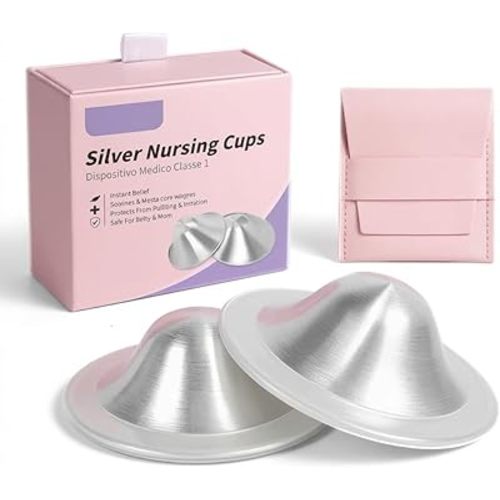The Original Silver Nursing Cups, 999 Silver Nipple Shield for Breastfeeding Baby, Newborn Essentials Newborn Mother Nipple Shield Helpful for Lactation Care Relieving Nipple Pain Cracking