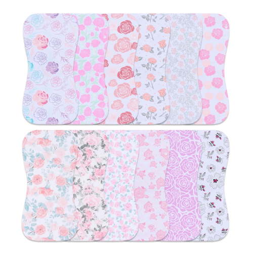 12-Pack 2-in-1 Baby Bibs & Burp Cloths Set, 3-Layer Design, Large Size, Super Absorbent, 100% Organic Cotton, Soft & Comfortable