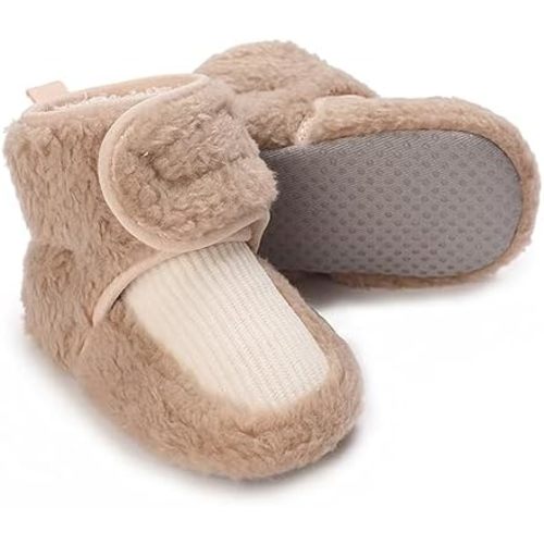 Timatego Newborn Baby Boys Girls Booties Stay On Socks Non Skid Soft Sole Infant Toddler Warm Winter House Slipper Crib Shoes 0-18 Months