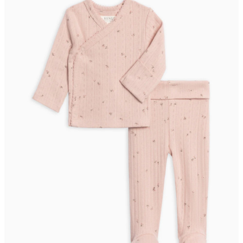 2-Piece Lacey Brushed Back Pointelle Kimono Top and Pant Set