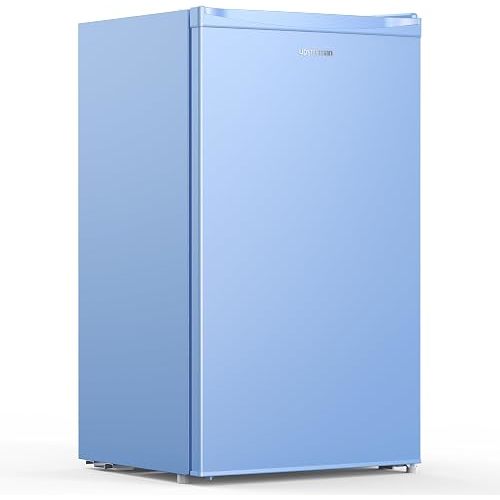Upstreman 3.2 Cu.Ft Mini Fridge with Freezer, Single Door Mini Fridge, Dorm Fridge, Adjustable Thermostat, Mini Refrigerator for Bedroom, Office, Dorm, Blue-BR321