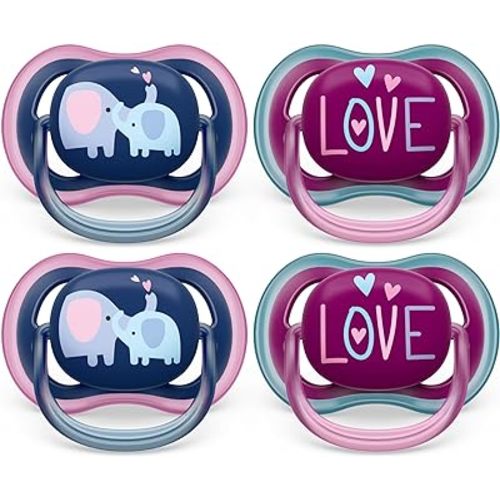 Philips Avent Ultra Air Pacifier - 4 x Light, Breathable Baby Pacifiers for Babies Aged 18 Months Plus, BPA Free with Sterilizer Carry Case (Model SCF349/23)