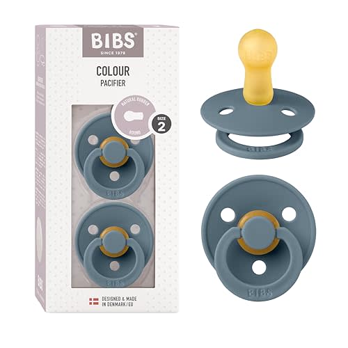 BIBS Pacifiers Colour Collection | Natural Rubber Baby Pacifier | Round Nipple | Set of 2 BPA-Free Soothers | Made in Denmark | 6+ Months (Pack of 2) | Petrol Blue | Natural Rubber Latex | Size 2 | BPA-Free | Made in Denmark | High Nipple Acceptance | ...