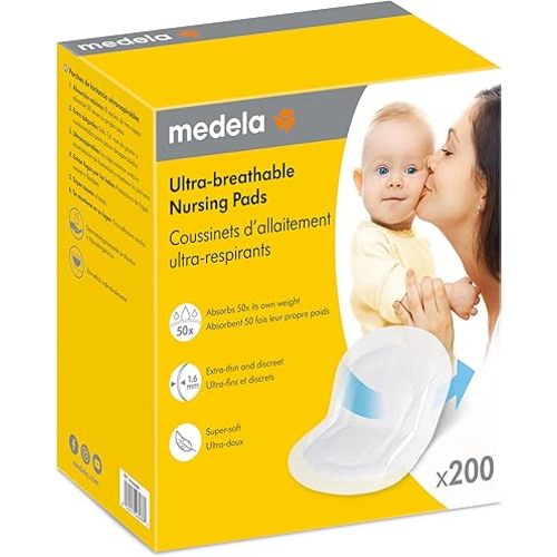 Medela Ultra-Breathable Nursing Pads, Highly Absorbent, Super Soft, Discreet Design for Comfortable Wear, Pack of 200