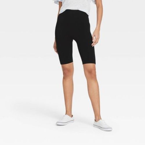 Women's High-Waist Seamless 7" Inseam Bike Shorts - A New Day™ Black S/M: Midweight, Stretch Jersey