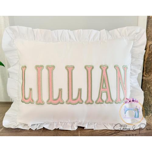 Ruffle Pillow Sham/Monogram Nursery Pillow/Personalized Baby Gift/Bow Pillow/College Monogram Pillow/Decorative Throw/Monogram Pillow Sham
