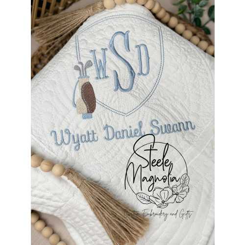 Golf Baby Blanket Golf Clubs Nursery Decor Golf Bag Personalized Baby Heirloom Quilt Custom Name Baby Blanket Personalized Baby Shower Gift
