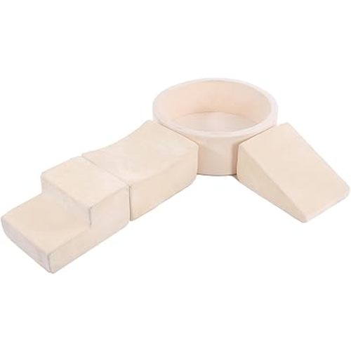 Tiita Climbing Toys with Ball Pit for Toddlers, 4-Piece Kids Foam Climbing Blocks for Baby, Activity Soft Climb and Crawl Playset Indoor Playground, Beige (Balls not Included)
