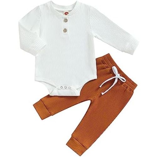 Newborn Baby Boy Girl Clothes Ribbed Knitted Long Sleeve Romper Pants Solid Cotton Infant Fall Winter Outfits 2Pcs