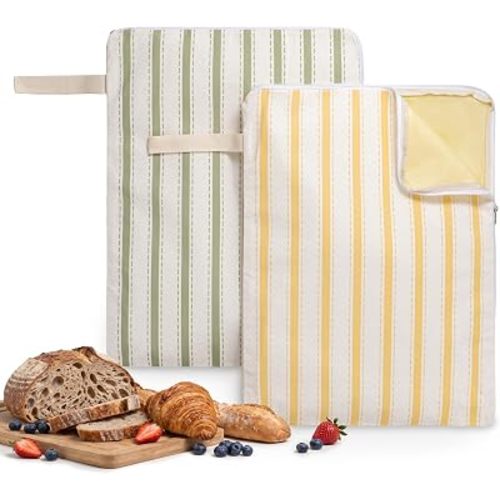 Beeswax Bread Bag, 2 Pack Reusable Bread Bags for Homemade Bread, XL Sourdough Bread Bags with L-Shaped Wide Opening, Large Capacity