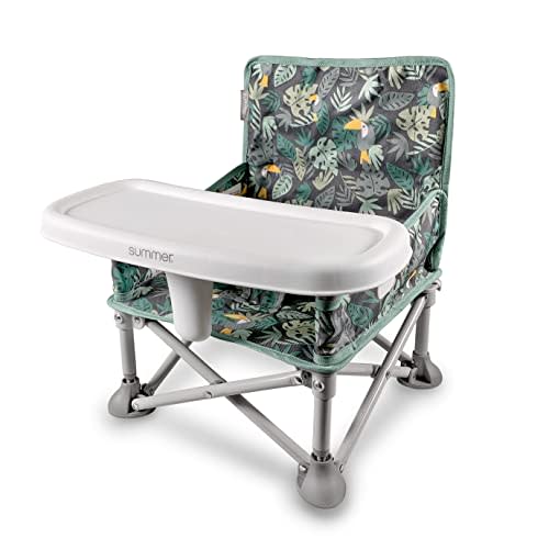Summer by Bright Starts Pop 'N Sit Portable Booster Chair, Floor Seat, Indoor/Outdoor Use, Compact Fold, Jungle Botanical, 6 Mos - 3 Yrs