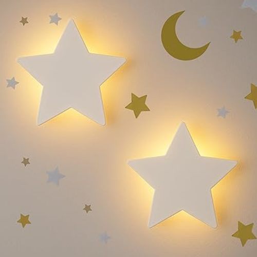 Cloud Wall Lights 2 Pack for Nursery – Dimmable & Rechargeable Night Lights for Baby Room Decor (Star Decals Included)