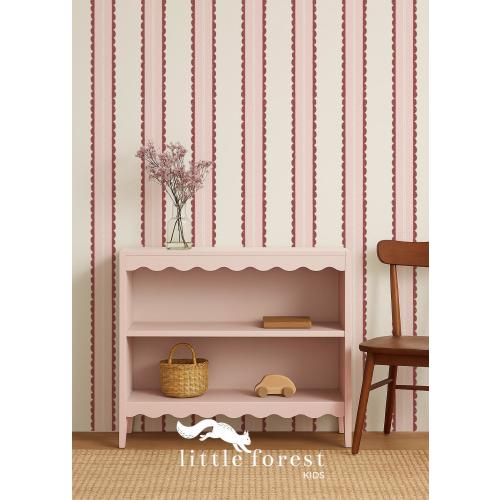 Burgundy and Pink Scallop Stripe Wallpaper – Vintage Inspired Striped Wall Decor, Peel and Stick Removable Wallpaper for Girl Nursery