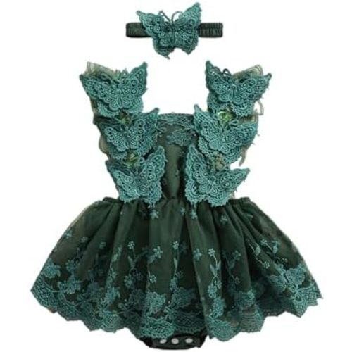 Newborn Baby Girl Romper Dress Lace Floral Sleeveless Tulle Dress with Headband Infant Summer Mesh Jumpsuits