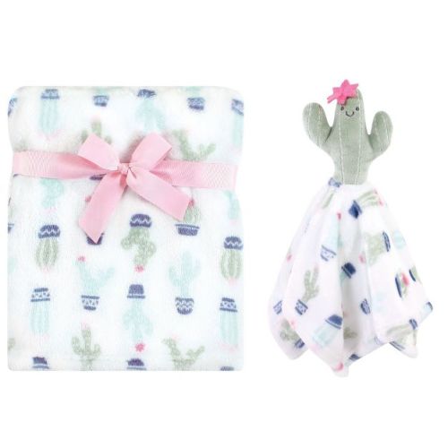 Hudson Baby Infant Girl Plush Blanket with Security Blanket, Cactus, One Size