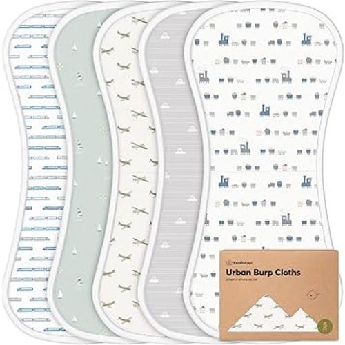 Organic Burp Cloths Baby Boy & Girl - 5-Pack Super Absorbent Cotton Burping Cloths for Babies, Soft & Plush Newborn Spit Up Rags, Infant Towels for Milk Spit Up, Unisex, Large 21" x 10" (Vessels)