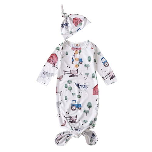 WIBACKER Baby Girls Nightgowns Milk Silk Sleeper Bag Newborn Coming Home Outfits Floral Knotted Gown with Hat