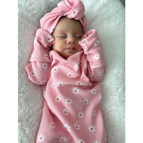 Organic Waffle Gown, Pink Flower