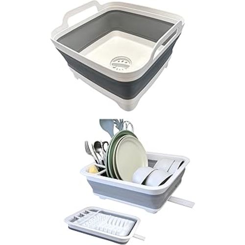 9L(2.4 Gal) Collapsible Wash Basin and Collapsible Dish Drying Rack with plug
