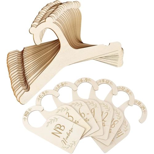 20 PCS Wooden Baby Clothes Hangers with 7 PCS Baby Closet Dividers, Cute Toddler Infant Children Kids Clothes Hangers for Kids Coats, Pants and Jackets