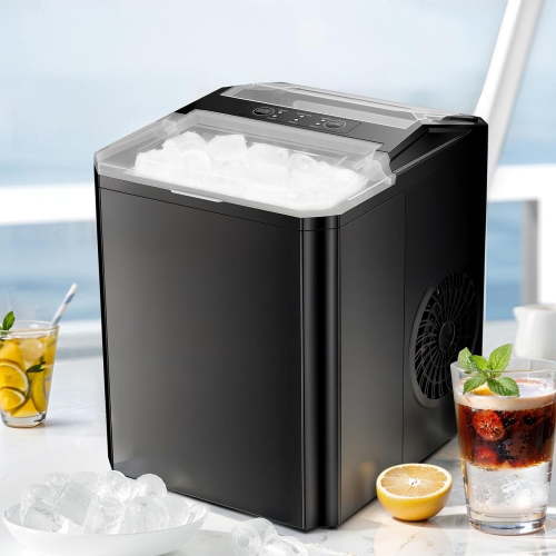 Simenmax Ice Maker, Portable Countertop Icemaker Machine, Self Cleaning Quiet 2 Sizes Bullet Cubes Makers, 9 Cubes in 6 Mins, 26lbs/24Hrs with Ice Scoop, Basket for Home Kitchen Party,Black