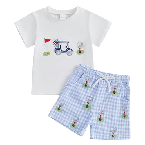 Lucikamy Toddler Baby Boy Masters Golf Outfit Short Sleeve Funny Letter Print T Shirts + Shorts Set Infant Summer Clothes
