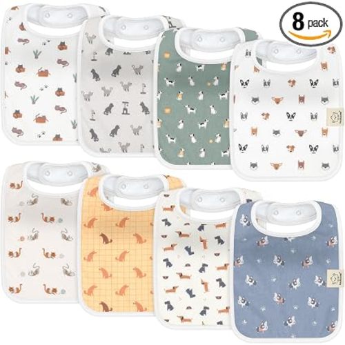 KeaBabies 8-Pack Organic Baby Bibs for Boys, Girls - Super Absorbent Cotton Drool Bibs for Baby Girl & Boy, Teething Toddler, Drooling Newborn, Ultra Soft & Machine Washable (Pets & Paws)