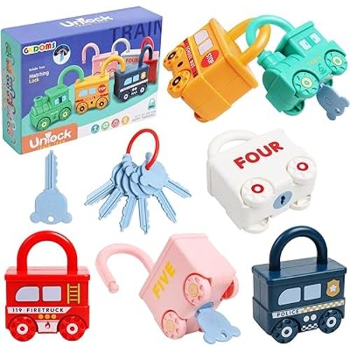 Montessori Learning Toys Sorting & Matching Locks and Keys Toddlers Sensory Car Activity Fine Motor Toy, Birthday Gifts for Kids Age 2-5 Years