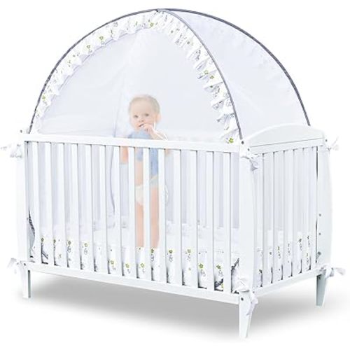 South to East Crib Tent - Baby Safety Crib Cover to Keep Baby from Climbing Out, Soft Mesh Mosquito Net for Crib, Premium Pop Up Net to Keep Baby in, Elefant and Star Pattern