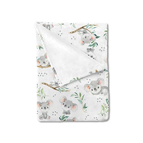 HawSkgFub Koala Bear Leaf Baby Blanket Boy Girl Gift Neutral, Australian Animal Flannel Fleece Nursery Bed Swaddle Receiving Blankets, Soft Lightweight Newborn Infant Kids Toddler Crib Bedding 30 x 40