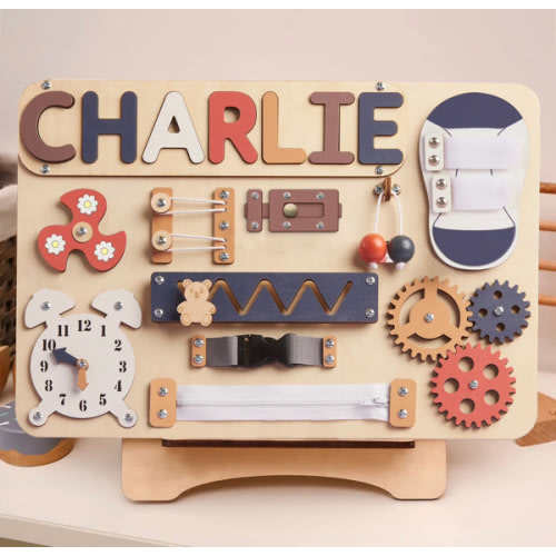 Customized Montessori Busy Board With Baby Name - Wooden Montessori To