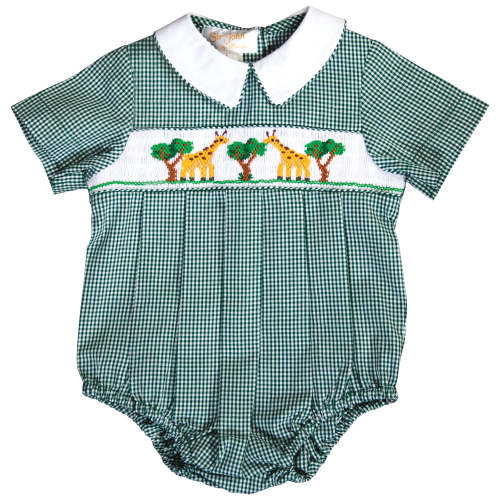 Nibbling Giraffes Green Gingham Smocked Boy Bubble – Rosalina Baby Boutique