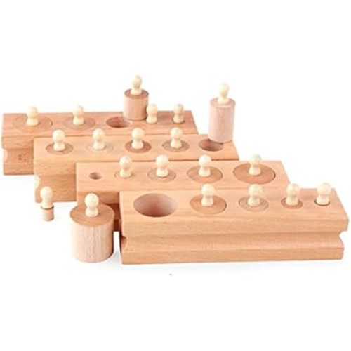Adena Montessori Wooden Small Cylinders Block,Knobbed Cylinder Socket,Montessori Materials Wooden Cylinders Ladder Blocks,Sensorial Educational Tools Preschool Early Learning Toys for Kids (Set of 4)