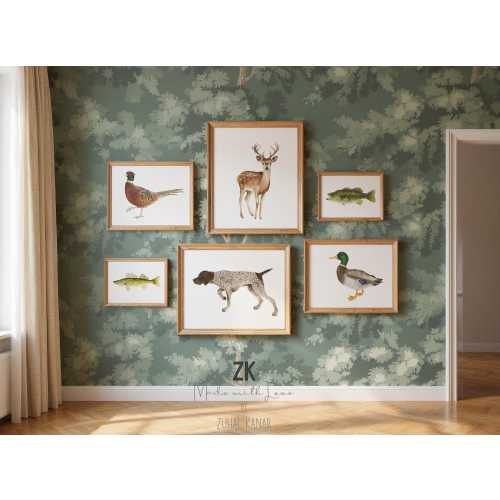 Hunting Nursery Wall Art Prints, Watercolor Animals Set