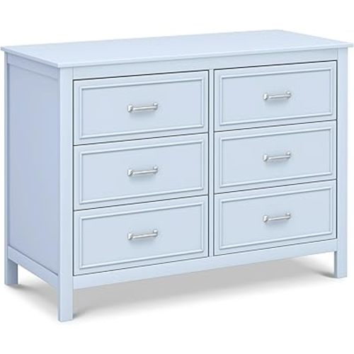 DaVinci Charlie 6-Drawer Baby Dresser - Wooden Double Chest of Drawers for Kids, Boys and Girls - Multi-Purpose Storage for Bedroom, Nursery, Living Room & Hallway, Easy to Assemble - Powder Blue