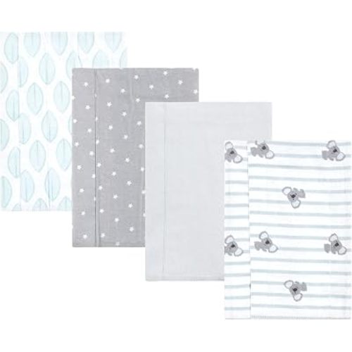 Hudson Baby Cotton Flannel Burp Cloths 4-Pack, Koala Stripe, One Size