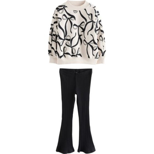 Kids' Bow Print Sweatshirt & Flare Leggings Set, 8Y