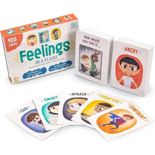 Feelings in a Flash - Emotional Intelligence Flashcard Game - Toddlers & Special Needs Children - Teaching Empathy Activities, Coping & Social Skills - 50 Scenario Cards, 50 Reaction Faces