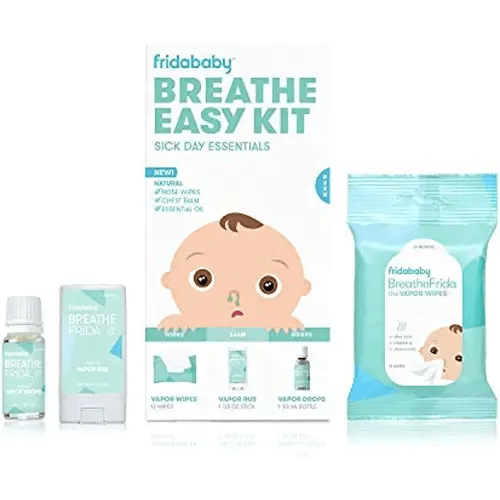 Frida Baby Breathe Easy Kit Sick Day Essentials - Natural Vapor Wipes, Organic Vapor Rub + Organic Vapor Drops, White