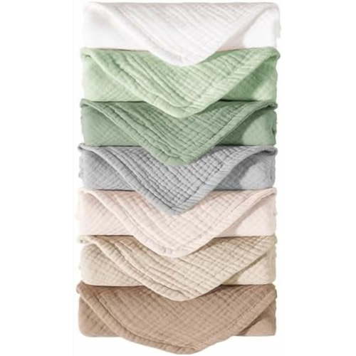 Muslin Baby Burp Cloths Sets for Unisex- 7 Pack Soft 100% Cotton Burping Clothes for Newborn,Baby Girls and Boys