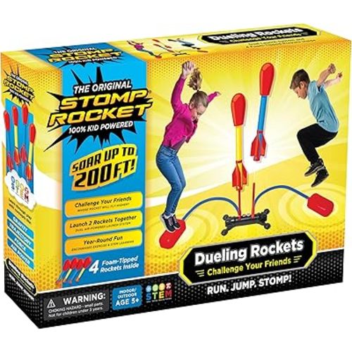 Stomp Rocket Original Dueling Rocket Launcher for Kids, 4 Rockets - Fun Backyard & Outdoor Kids Toys Gifts for Boys & Girls - Toy Foam Blaster Set Soars 200ft - Multi-Player Launcher Stand