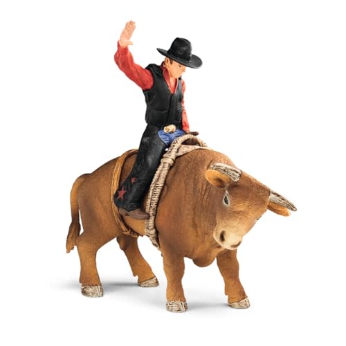 Schleich Farm World Cowboy Bull Riding 4-Piece Cowboy Toy Set for Rodeo Fans & Kids Ages 3+