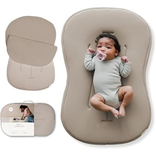 snuggle me® Baby Lounger Curve (0-6 Months) - Premium Organic Cotton with Foam Core, Machine-Washable Cover, Buttery-Soft & Breathable CSPC Compliant Infant Lounger Baby Nest with Travel Bag - Birch