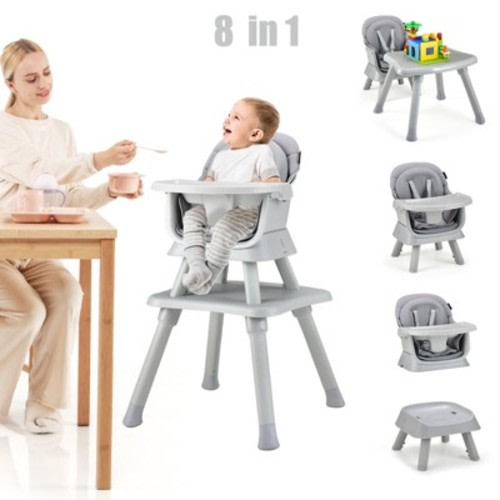 Infans 8 in 1 Baby High Chair, Convertible Highchair for Babies and Toddlers/Table and Chair Set/Booster Seat/Toddler Chair with Safety Harness, Gray