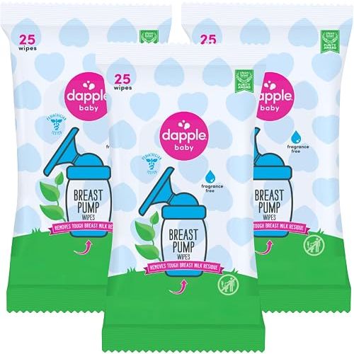 Dapple Baby Breast Pump Wipes - (3 Pack) 25 Count - Fragrance-Free, Plant-Powered & Hypoallergenic - Removes Milk Residue - Diaper Bag Essentials