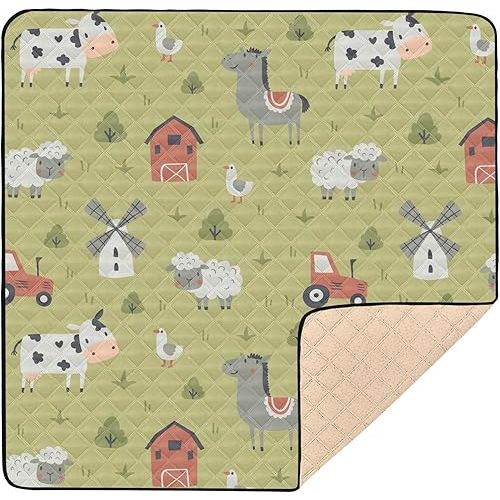 Baby Play Mat Cute Farm Tractor and Animals 50 x 50 Playpen Mat Baby Play Mats for Floor Play Gym Crawling Mat Non-Slip Cushioned Baby Playmat for Infants, Babies, Toddlers