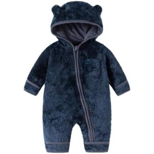 Newborn Baby Boys Girls Bear Hooded Fleece Snowsuit