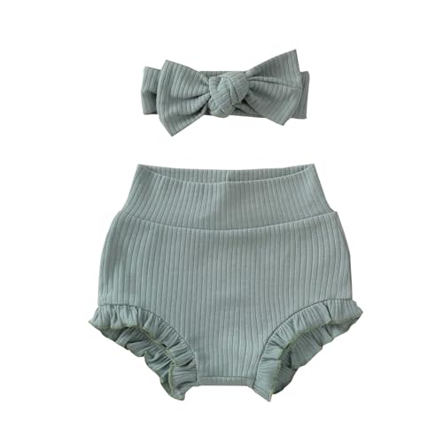 RUKOSU Newborn Infant Baby Girls Ruffle Bloomer Shorts Elastic High Waist Bloomers PP Pants with Headband Set
