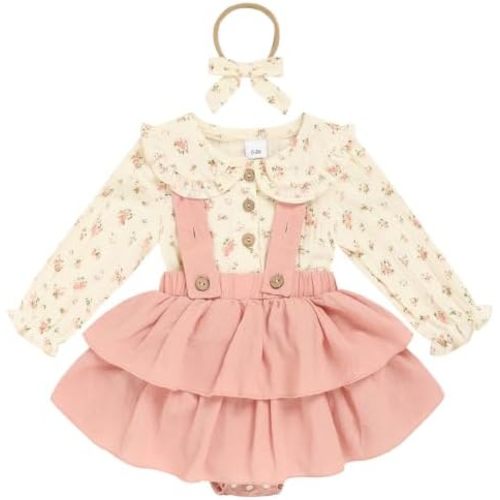 Baby Girl Fall Outfits Collar Floral Romper Suspender Skirt Bloomer Clothes