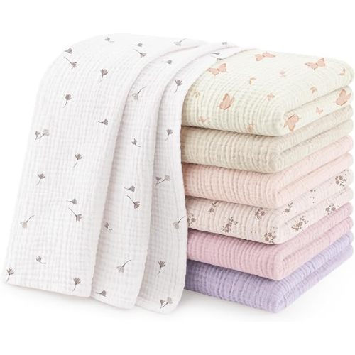 Susurration Muslin Burp Cloths 24x24 Inches Ultra Soft 100% Cotton, 4 or 7 Pack Baby Washcloths for Newborn, Absorbent Burp Rags & Swaddle Blankets